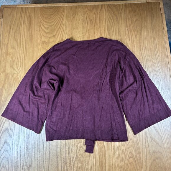 Max Studio Tie Front Knit Top Burgundy Bell Sleeve Soft Lightweight – Size S - Picture 6 of 8